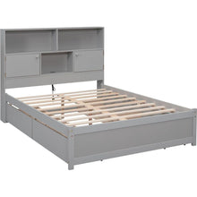 Carregar imagem no visualizador da galeria, Full Size Platform Bed with Storage Headboard, Charging Station and 4 Drawers, Gray