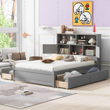 Carregar imagem no visualizador da galeria, Full Size Platform Bed with Storage Headboard, Charging Station and 4 Drawers, Gray