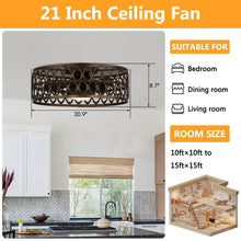 Carregar imagem no visualizador da galeria, 21" Kanpur Farmhouse Flush Mount Reversible Ceiling Fan with LED Lighting and Remote Control