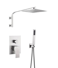 Cargar imagen en el visor de la galería, 12 Inch Rain head big arc wall Mount Brushed Nickel Shower System two way or single way Rough-in Valve Body with trim