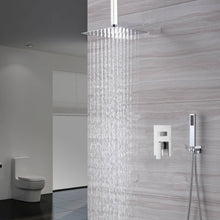 Cargar imagen en el visor de la galería, Chrome Ceiling-Mounted Rainfall Shower Head Two-Way Shower Faucet and Handle Sprayer Included