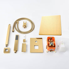 Cargar imagen en el visor de la galería, 12 Inch or 16 Inch LED Color Changing Ceiling Mounted 2 Way Polished Gold Shower System - Includes Rough-in Valve Body and Trim