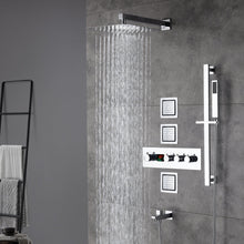 Cargar imagen en el visor de la galería, 12inch Wall mount 3 way digital thermostatic shower faucet with sliding bar and 4inch body jets