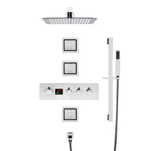 Cargar imagen en el visor de la galería, 12inch Wall mount 3 way digital thermostatic shower faucet with sliding bar and 4inch body jets