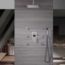 Cargar imagen en el visor de la galería, 12 Inch or 16 Inch Ceiling Mounted 3-Way Brushed Nickel Digital Display Shower Faucet - Includes 6 Body Jets"