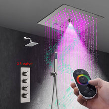 Cargar imagen en el visor de la galería, 12" Brushed Nickel Thermostatic Shower Faucet: 3-Way Control, LED, Bluetooth Music, Regular Head