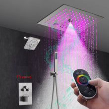 Cargar imagen en el visor de la galería, 12" Brushed Nickel Thermostatic Shower Faucet: 3-Way Control, LED, Bluetooth Music, Regular Head