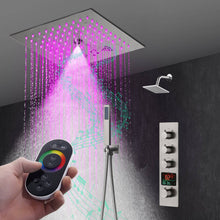 Cargar imagen en el visor de la galería, 12" Brushed Nickel Thermostatic Shower Faucet: 3-Way Control, LED, Bluetooth Music, Regular Head