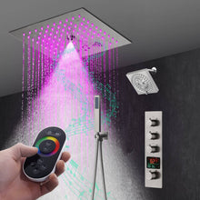 Cargar imagen en el visor de la galería, 12" Brushed Nickel Thermostatic Shower Faucet: 3-Way Control, LED, Bluetooth Music, Regular Head