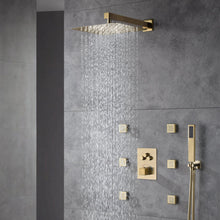 Carregar imagem no visualizador da galeria, Brushed Gold Wall-Mounted 3-Way Thermostatic Shower System with Body Jets