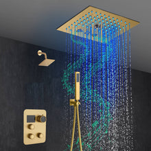 Cargar imagen en el visor de la galería, 12" Brushed Gold Bluetooth Music, 64-Color LED Thermostatic Shower Faucet