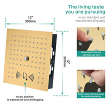 Cargar imagen en el visor de la galería, 12" Brushed Gold Bluetooth Music, 64-Color LED Thermostatic Shower Faucet