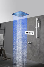 Cargar imagen en el visor de la galería, 16-Inch Chrome Digital Thermostatic Shower System: 3-Way Control, Flush-Mounted, 64-Color LED Lighting, Bluetooth Music, Rainfall & Waterfall Features