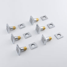 Cargar imagen en el visor de la galería, Chrome 12inch LED light Wall mount 3 way thermostatic shower faucet with 6 body jets and sliding bar