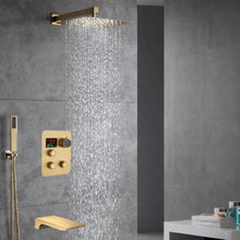 Cargar imagen en el visor de la galería, 12-inch Or 16-inch Or 6'' Wall-Mount Brushed Gold 3-Way Thermostatic Shower Valve System: Versatile Functionality and Stunning Design