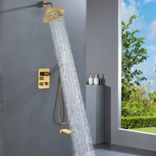 Cargar imagen en el visor de la galería, 12-inch Or 16-inch Or 6'' Wall-Mount Brushed Gold 3-Way Thermostatic Shower Valve System: Versatile Functionality and Stunning Design