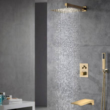 Cargar imagen en el visor de la galería, 12-inch Or 16-inch Or 6'' Wall-Mount Brushed Gold 3-Way Thermostatic Shower Valve System: Versatile Functionality and Stunning Design