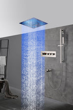 Cargar imagen en el visor de la galería, 16-Inch Brushed Nickel Digital Thermostatic Shower System: 3-Way Control, Flush-Mounted, 64-Color LED Lighting, Bluetooth Music, Rainfall & Waterfall Features