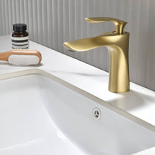 Load image into Gallery viewer, Brushed Gold Bathroom Sink Faucet single handle with pop up non-overflow brass drain