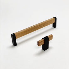 Load image into Gallery viewer, Black and Oak Wood "Crossing" Cabinet Knob and Drawer Handles