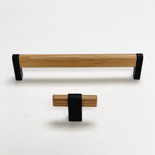 Load image into Gallery viewer, Black and Oak Wood "Crossing" Cabinet Knob and Drawer Handles