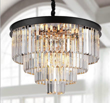 Carregar imagem no visualizador da galeria, A AXILIXI Modern Crystal Chandeliers 24" Round Top K9 Crystals Chandelier Adjustable Ceiling Light Fixture 4-Tier K9 Crystal Pendant Lamp 12-Light for