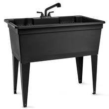 Cargar imagen en el visor de la galería, Tehila Freestanding Double-Wide Black Utility Sink with Steel Legs & Black Pull-Out Faucet, Multi-Purpose Heavy-Duty Laundry Tub and Kitchen Sink for Homes & Business