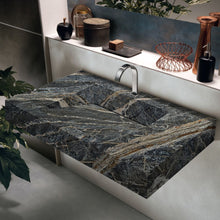Carregar imagem no visualizador da galeria, Adriatic Black Marble Modern Rectangular Sink Wall-mount Bathroom Sink (W)16" (L)30" (H)6"