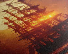 Load image into Gallery viewer, Ghost Ship and Full Moon, Spooky Pirate Ship Art, Framed Canvas Print, Ready To Hang Framed Wall Art, Living Room Wall Hanging