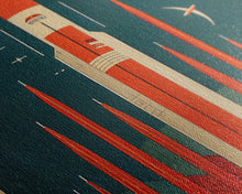 Carregar imagem no visualizador da galeria, Art Deco Space Travel Poster Art, Framed Canvas Print, Ready To Hang Framed Wall Art, Living Room Wall Hanging