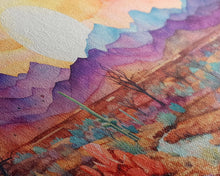 Load image into Gallery viewer, Black Framed 3 Piece Wall Art, Southwestern Desert Scene at Sunset, Minimalist Wall Art, MCM Style Midcentury Wall Decor, Above Sofa Art