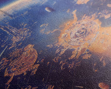 Load image into Gallery viewer, Bird's eye view of a futuristic city-planet, cool scifi art, framed canvas print, ready to hang framed wall art