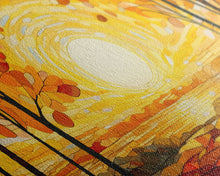 Load image into Gallery viewer, Beautiful Fall Decor Centerpiece Framed Canvas Print, Autumn Decor, Fall Wall Art, Above Mantle Wall Art, Stained Glass Style