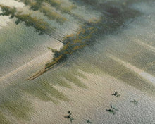 Carregar imagem no visualizador da galeria, framed lake landscape art, panoramic, framed wall art, living room wall decor, framed canvas, minimalist landscape, abstract landscape art