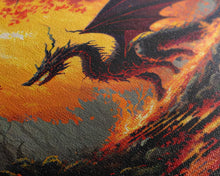 Carregar imagem no visualizador da galeria, Fiery Dragon Burning Down Forest Canvas Print - Mystical Fantasy Wall Art Home Decor Artwork