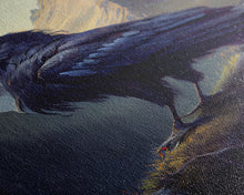 Load image into Gallery viewer, The raven, cool mountain crow art, raven in a forest portrait, fine art poster print