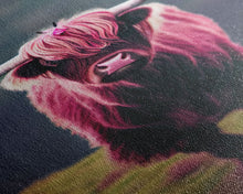 Cargar imagen en el visor de la galería, Colorful farmhouse art, Highland cow, Scotland cattle, framed canvas print, pink cow