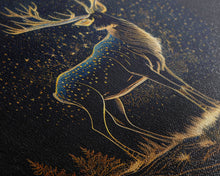 Load image into Gallery viewer, Deer made of stars, reflection stag, framed canvas print, unique wall art, starry night stag