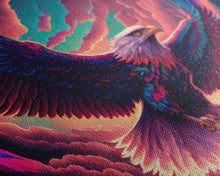 Load image into Gallery viewer, Birds of Prey art, bioluminescent Bald eagle, vaporwave art animal print, framed canvas print, framed canvas print, wall art with frame