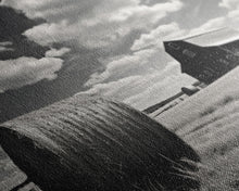 Load image into Gallery viewer, Black and White Photo Of a Barn and Hay Bail, Liminal Art, Country Decor, Farmhouse Style Art, Canvas Print