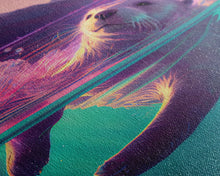 Carregar imagem no visualizador da galeria, Cute Otter going for a swim, pastel retro style art, framed canvas print, Otter out for a swim in a mountain lake