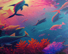 Carregar imagem no visualizador da galeria, 80s Vibe Under The Sea Coral Reef Art, framed canvas print, fish and reef art