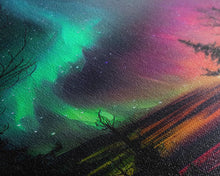 Carregar imagem no visualizador da galeria, Aurora Borealis, Northern Lights Art, framed canvas print, snow capped mountain landscape art