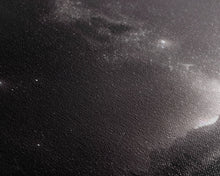 Load image into Gallery viewer, Black and white Watercolor of a starry night sky over a pine forest, framed canvas print