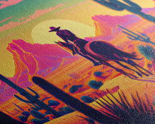 Load image into Gallery viewer, Cowboy Wild West Valley Sunset Mountains Cactus Fine Art Print, Wall Art Print, Wall Poster, Wall Décor