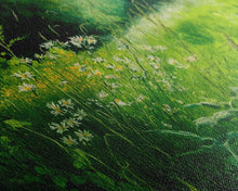 Load image into Gallery viewer, Beautiful field of wildflowers, Emerald green watercolor, framed canvas print, living room wall decor