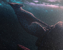Cargar imagen en el visor de la galería, Cheetah overlooking the valley, synthwave retro style animal prints, framed canvas print, framed wall art, starry Africa night sky