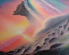 Carregar imagem no visualizador da galeria, A Mythical Waterfall and Rainbow pouring Into the ocean blue at sunset, framed canvas print