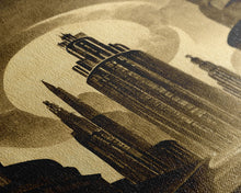 Load image into Gallery viewer, Dystopian Metropolis Art Deco Canvas Print, City Skyline, Fantasy Art, Art Deco Living Room Art, ready to hang wall art