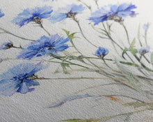 Load image into Gallery viewer, Blue Bachelor Buttons Art Print - Framed Giclee Oil Painting Print - Oil Painting Still Life Original - Large Flower Canvas Print or Poster